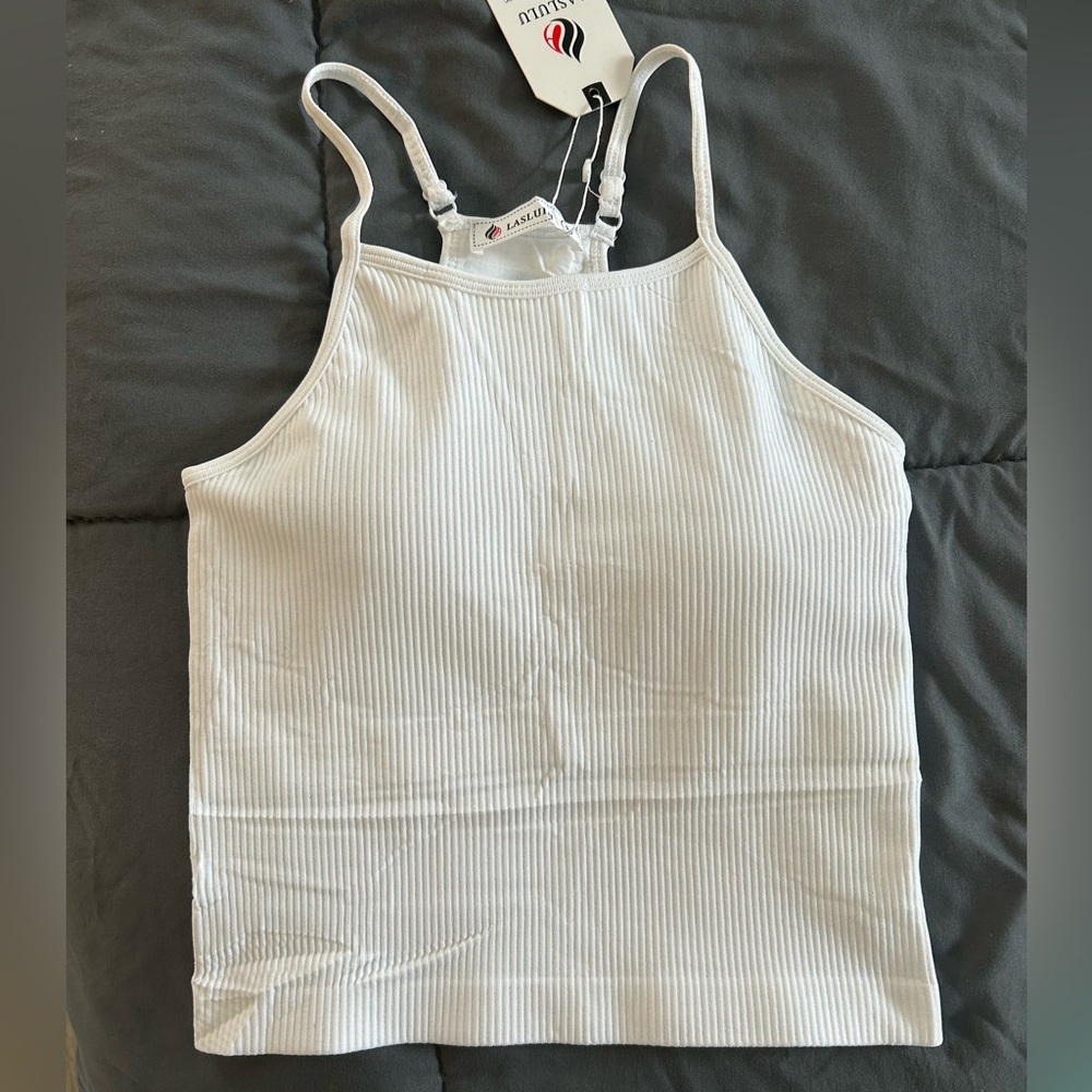 Bright white cropped tank racer back